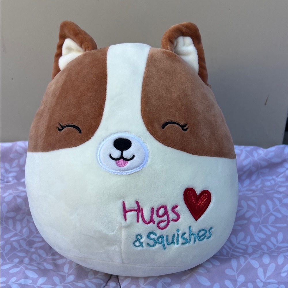 #52 huge and squishes squishmallow dog Cute Brown and White Plush Toy